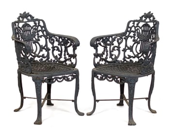 PR 19TH C. ROBERT WOOD FOUNDARY CAST IRON CHAIRS