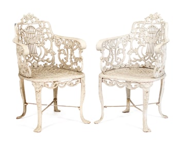 PR 19TH C. ROBERT WOOD FOUNDARY CAST IRON CHAIRS.