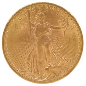 1911-D 20 DOLLAR ST GAUDENS GOLD COIN, NGC-MS66.