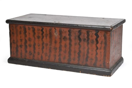 19TH C. MAINE DOVETAILED BLANKET BOX, ORIGINAL PAINT.