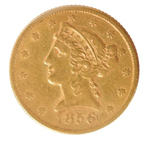 1856 FIVE DOLLAR GOLD PIECE.