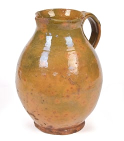19TH C. AMERICAN GONIC GLAZE REDWARE JUG.