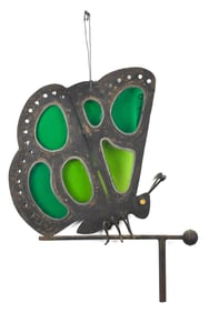 20TH C. GLASS AND IRON BUTTERFLY WEATHERVANE.