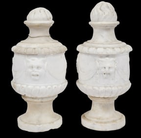 PR. ANTIQUE CARVED MARBLE FINIALS.