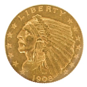 1908 2.5 DOLLAR INDIAN GOLD PIECE.