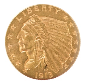 1913 2.5 DOLLAR INDIAN GOLD PIECE.