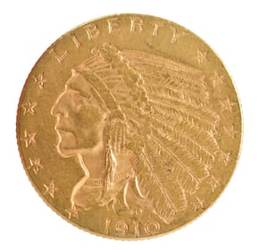 1910 2.5 DOLLAR INDIAN GOLD PIECE.