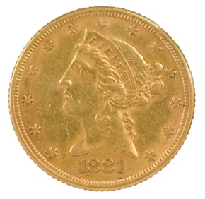 1881 FIVE DOLLAR GOLD PIECE.