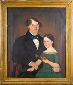 19TH C. AMERICAN PORTRAIT, FATHER AND DAUGHTER.