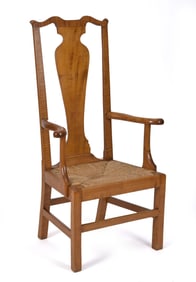 18TH C. CHIPPENDALE TIGER MAPLE ARMCHAIR.