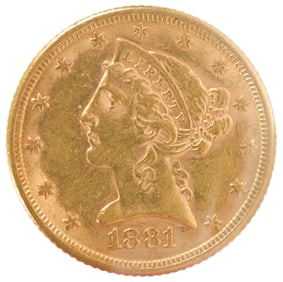 1881 US FIVE DOLLAR GOLD PIECE.