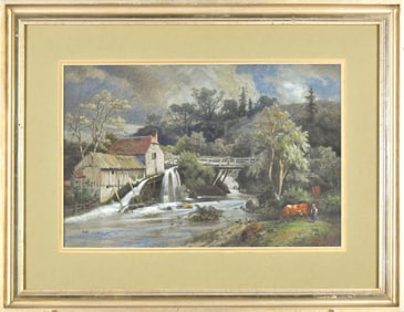 JOHN ROBINSON TAIT WATERCOLOR, MILL SCENE.