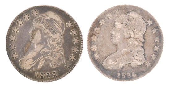 1829 & 1834 BUST HALF DOLLARS.