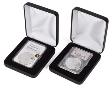 TWO AMERICAN SILVER EAGLE PROOF COINS.
