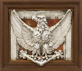 ANTIQUE TERRACOTTA ARCHITECTURAL EAGLE, FRAMED.