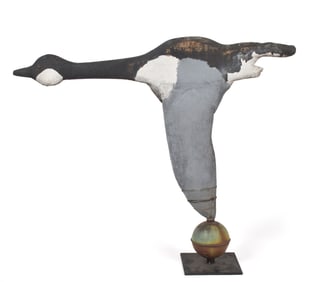 ANTIQUE PAINTED WOODEN GOOSE WEATHERVANE.