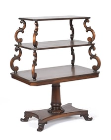 ANTIQUE REGENCY STYLE MAHOGANY TIERED DESSERT SERVER.