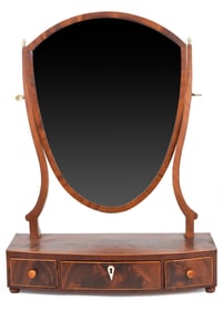 19TH C. MAHOGANY DRESSER TOP MIRROR.