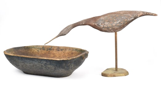 AMERICAN FOLK ART, TRENCHER AND DECOY.