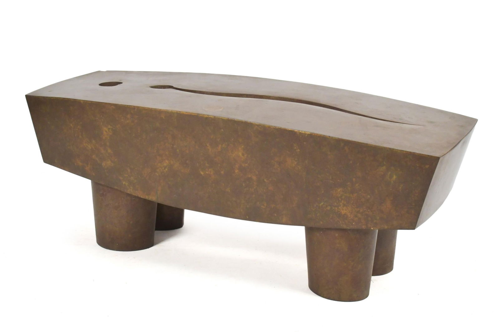 R. CARROL TODD BRONZE, SNAKE BENCH.: A large R. Carroll Todd (b. 1954) bronze sculpture, titled Snake Bench. Includes original receipt. 18.5”H x 48”W x 18”D. Provenance: a Center Harbor, NH, Collection.