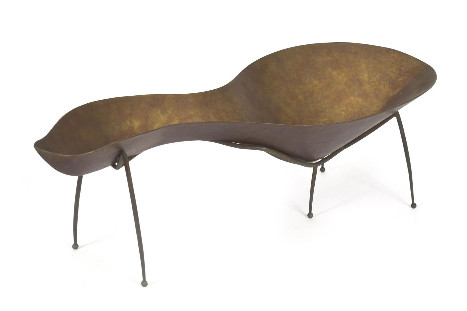 R. CARROLL TODD BRONZE, VESSEL.: R. Carroll Todd (b. 1954) bronze sculpture, titled Vessel, underside signed R. Carroll Todd ‘98. On a metal stand. Includes original receipt. Overall 11.5”H x 36.5”W x 15.5”D.