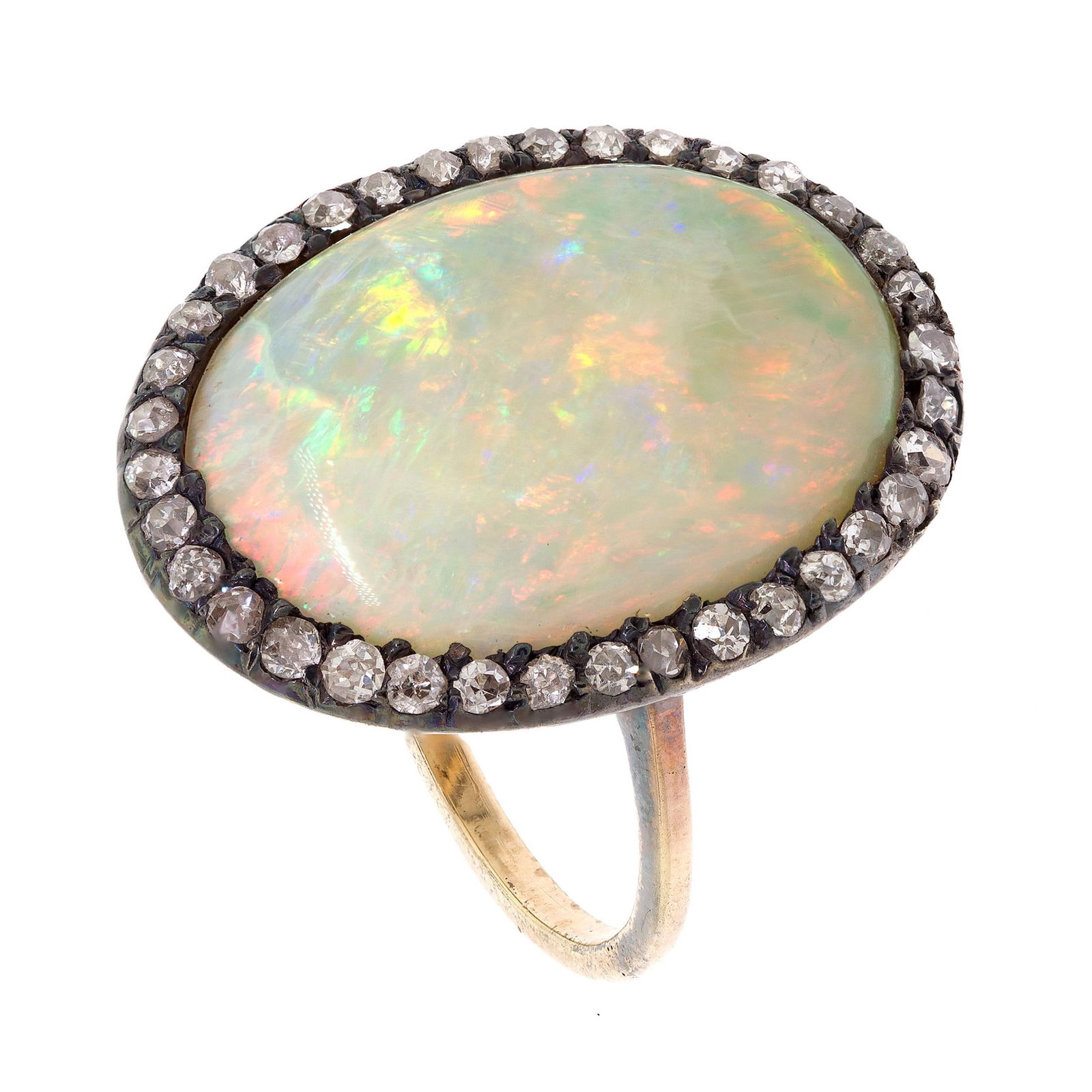 ANTIQUE 14K GOLD W/ SILVER TOP OPAL & DIAMOND RING. (1 of 11)