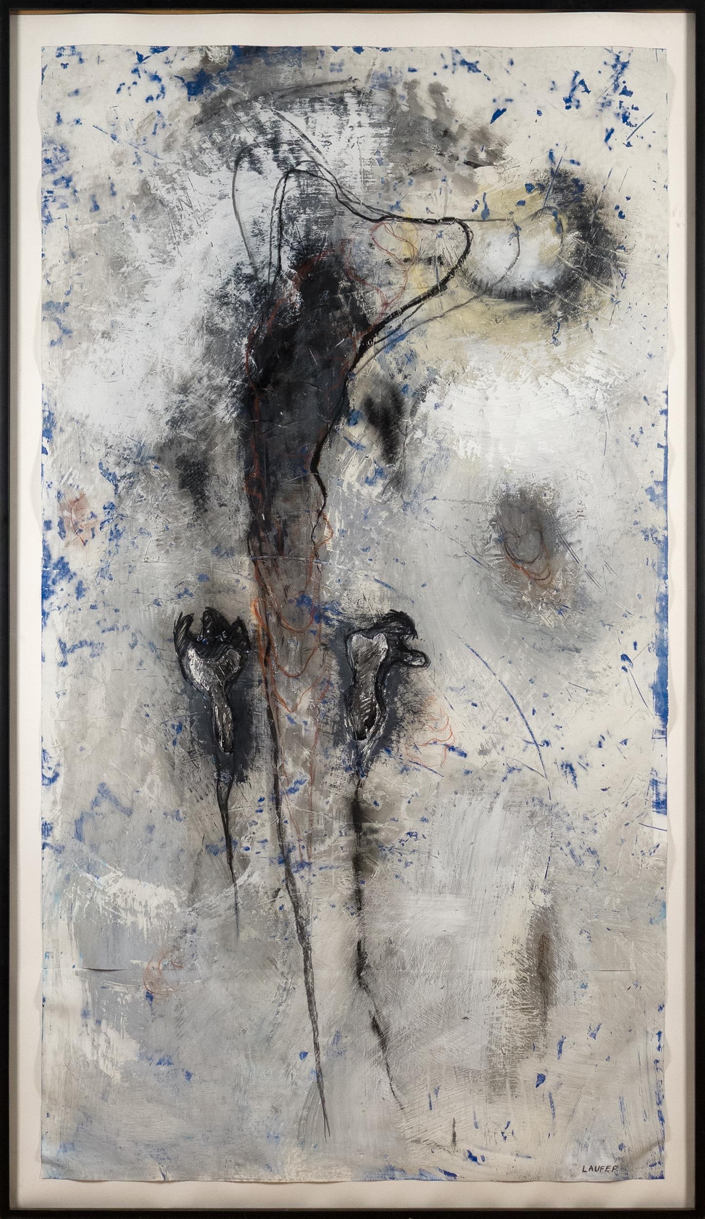 SUSAN LAUFER MIXED MEDIA, LIFELINE SERIES #6.: A Susan Laufer (b. 1950), 1986 Lifeline serices #6, large mixed media, paper and plaster, signed lower right Lauffer, with German Van Eyck gallery label on reverse. Includes original receipt. Framed