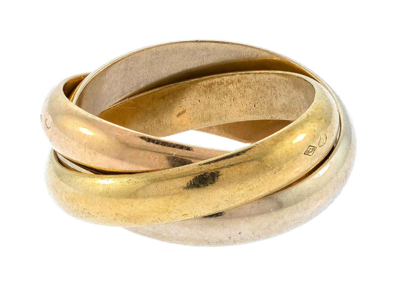 CARTIER 18K TRI-GOLD TRINITY ROLLING BAND, SZ. 6.5. (1 of 10)