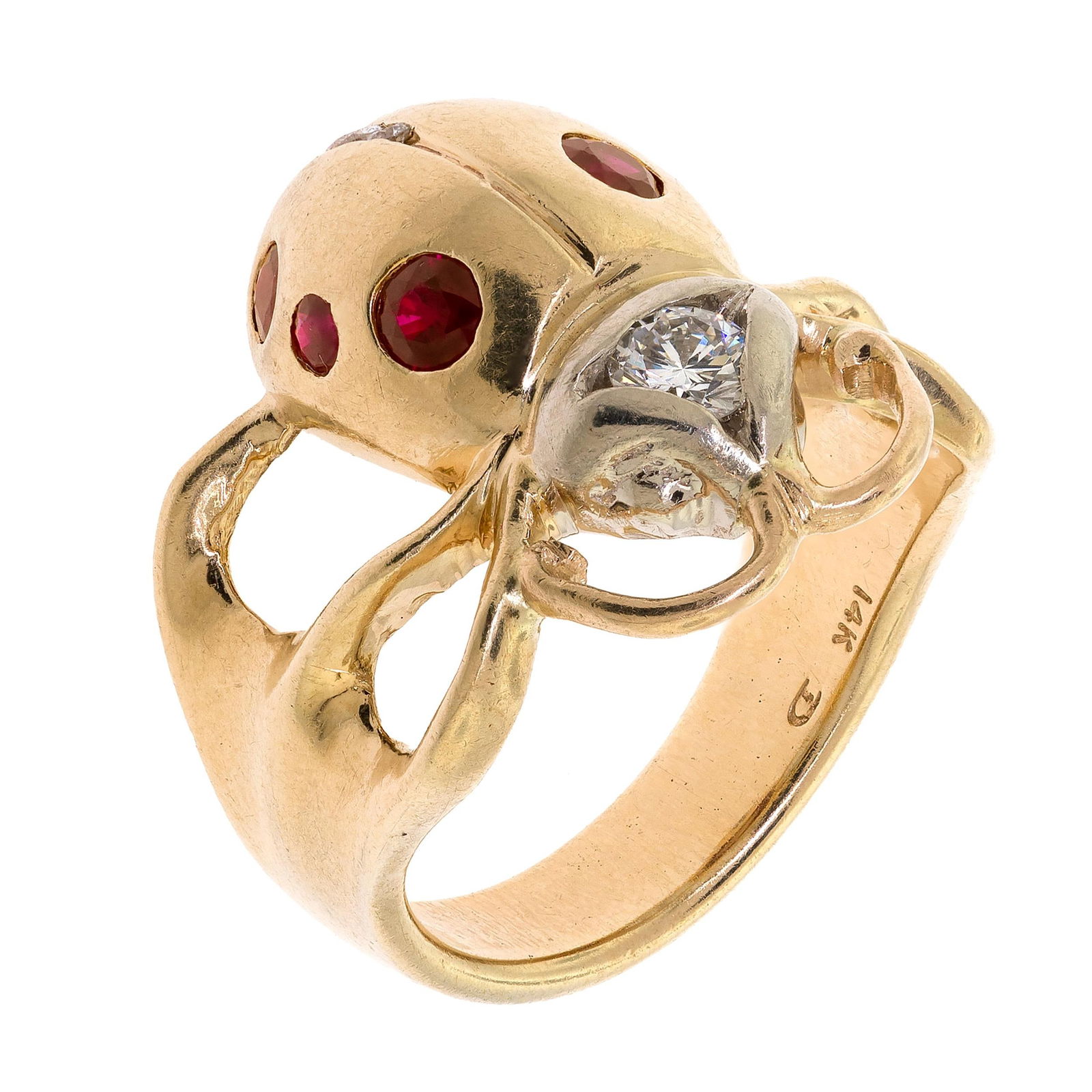 14K GOLD DIAMOND & RUBY LADYBUG RING. (1 of 12)