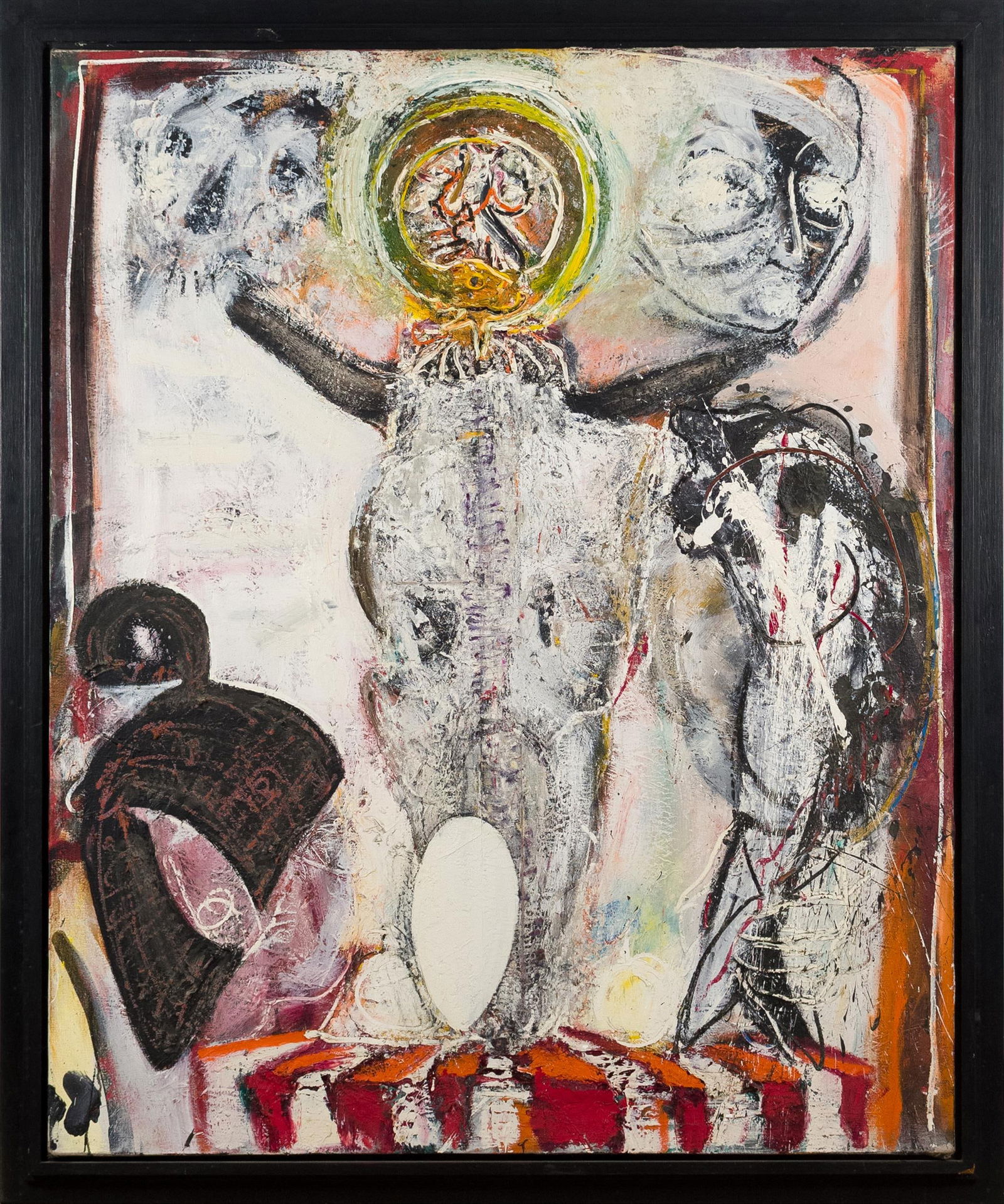 SAM MESSER OIL, IT’S NOT AN EGG, ITS A MIRROR.: A Sam Messer (b. 1955) large oil on canvas, titled on reverse 'It’s Not an Egg, It’s a Mirror', 1985, with a Nielsen Gallery Boston label on reverse. Includes original receipt. Canvas 66&#