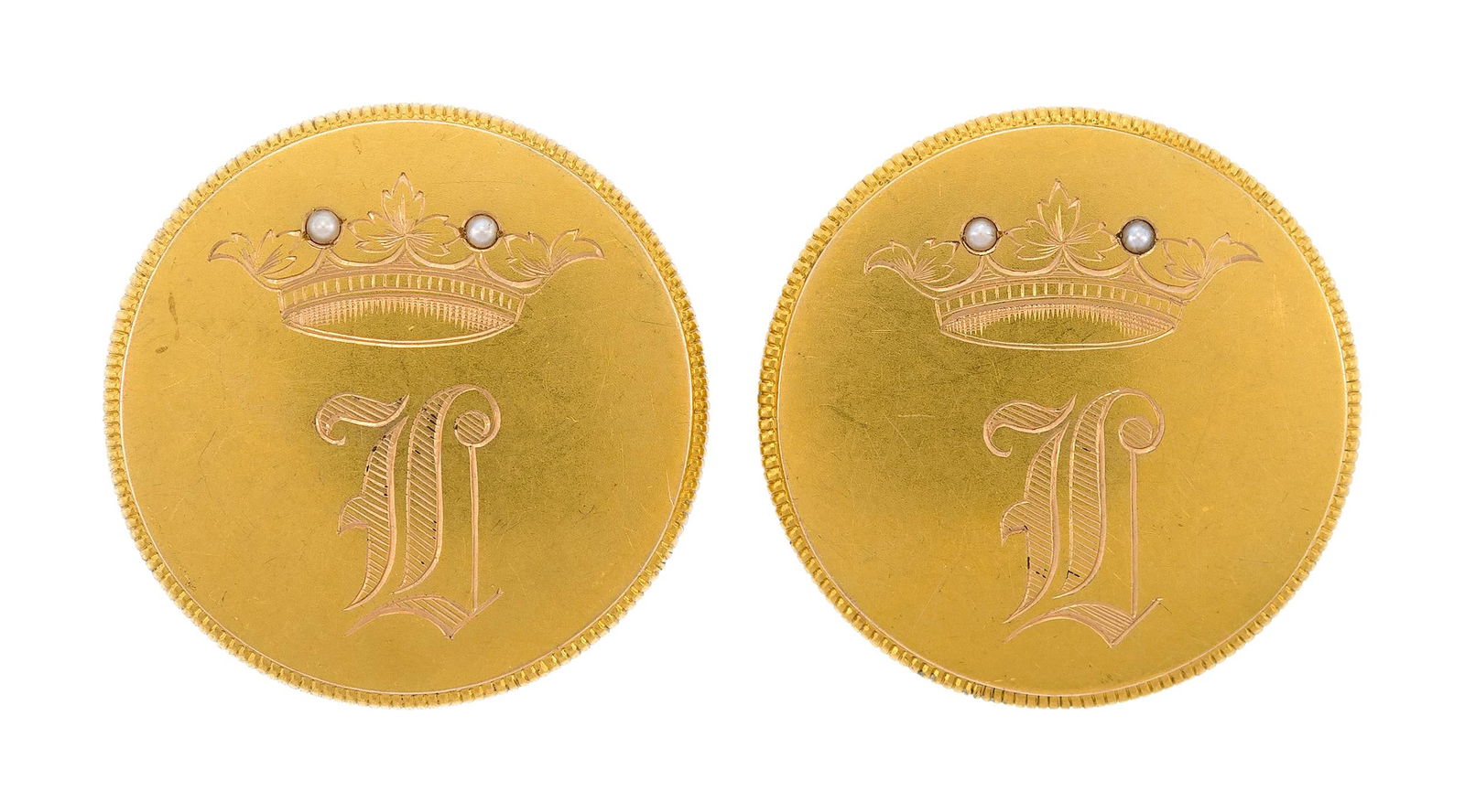 ANTIQUE 14K-18K GOLD 'L' MONOGRAM CUFFLINKS. (1 of 6)
