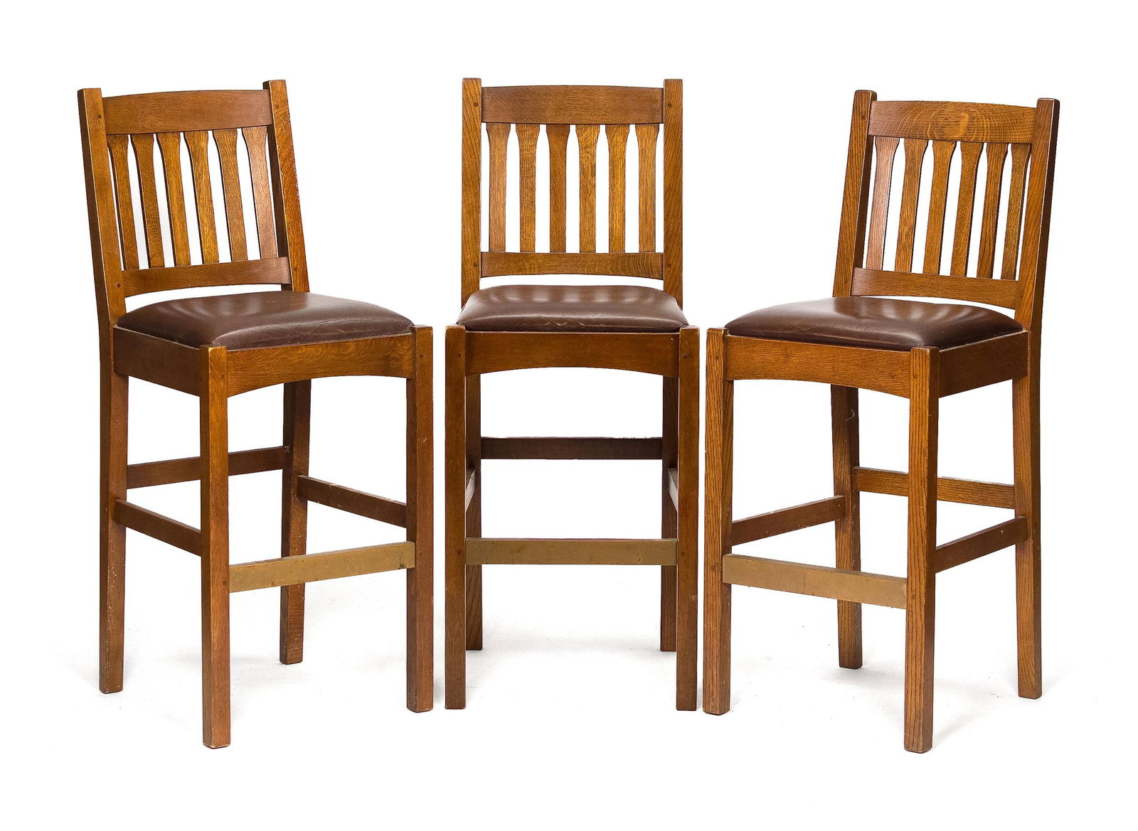 THREE 20TH C. STICKLEY ARTS & CRAFTS BAR STOOLS. (1 of 10)