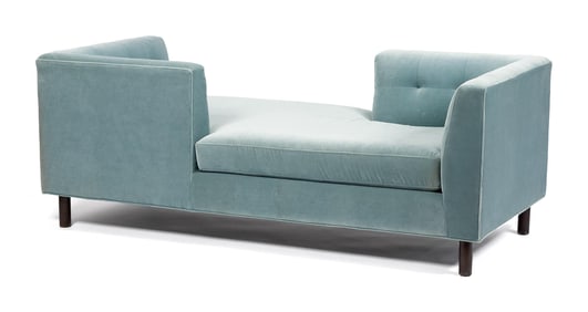 20TH C. UPHOLSTERED TETE-A-TETE SOFA.