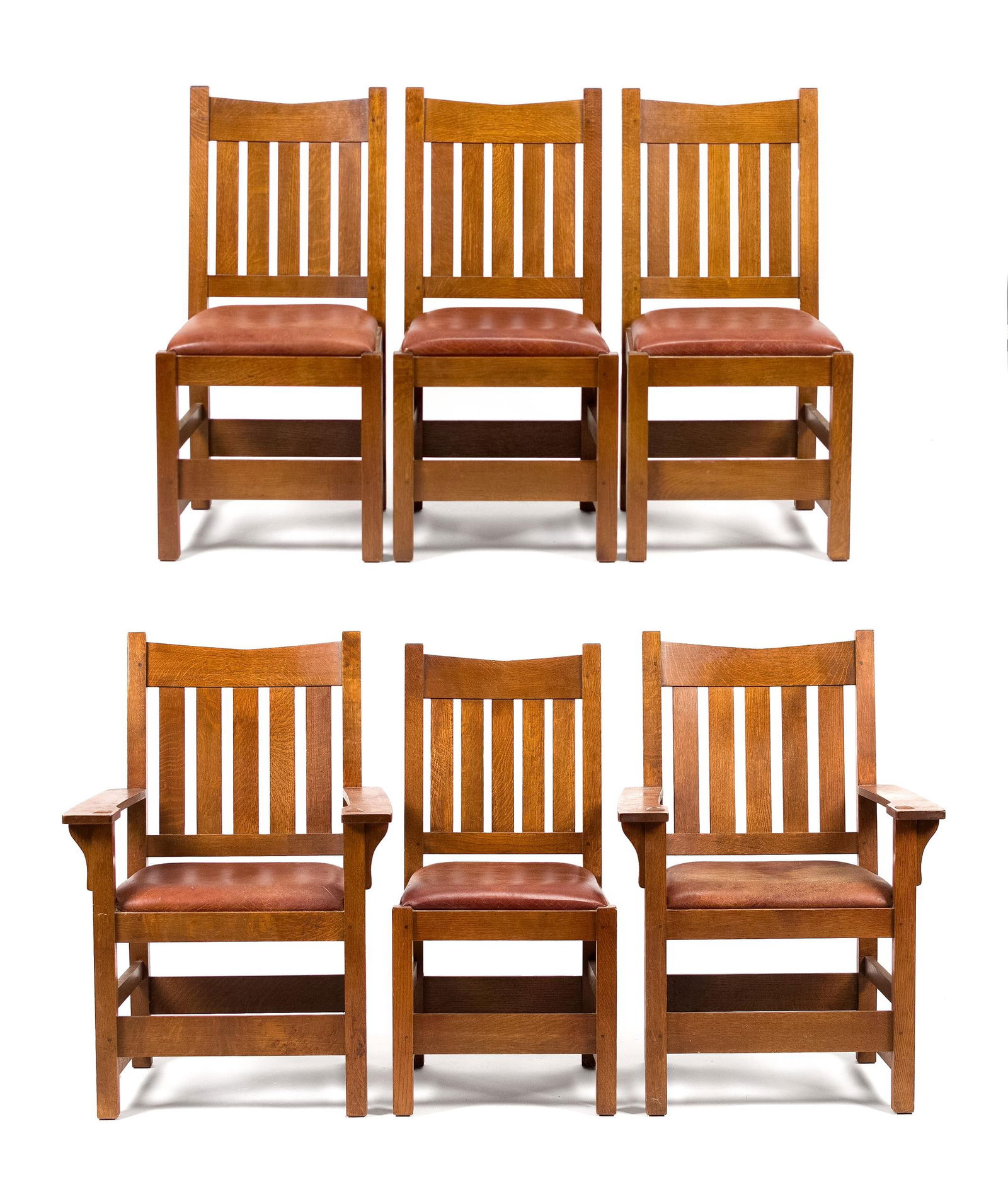 SIX 20TH C. STICKLEY MISSION OAK DINING CHAIRS. (1 of 15)