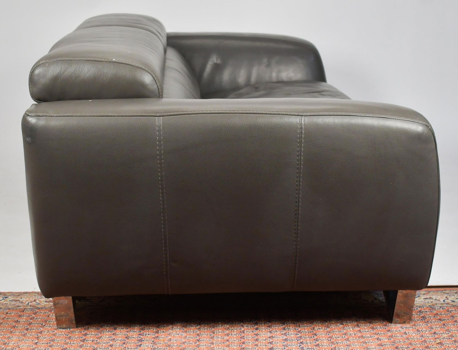 VINTAGE DESIGNER GREY LEATHER SOFA. - 10