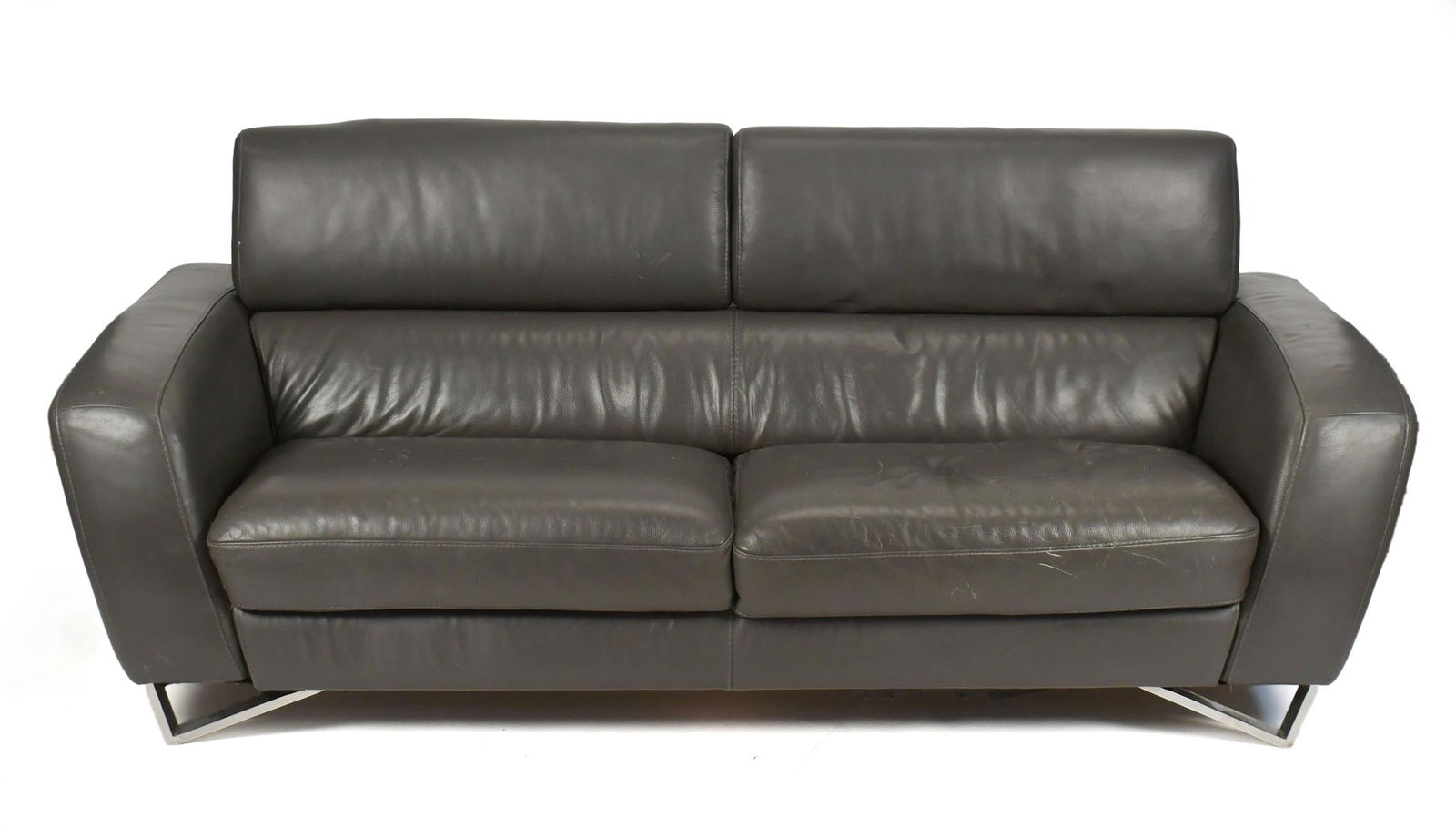 VINTAGE DESIGNER GREY LEATHER SOFA. (1 of 10)