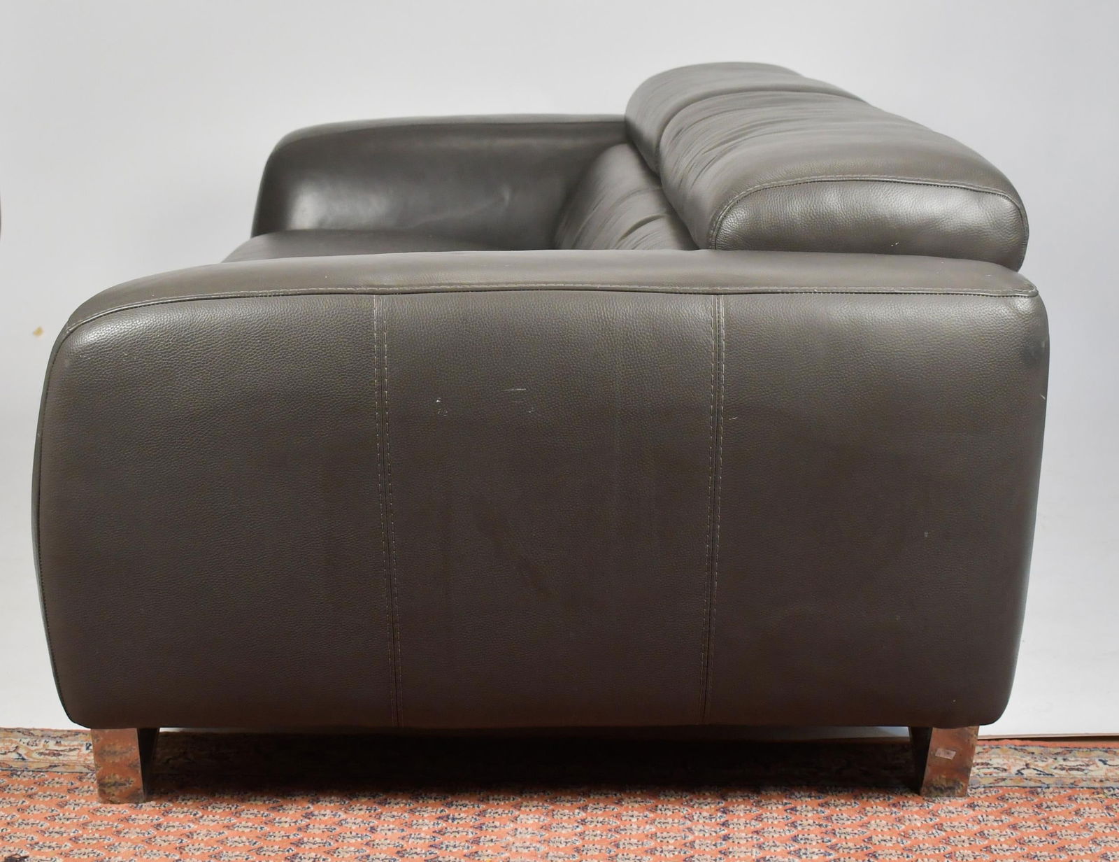 VINTAGE DESIGNER GREY LEATHER SOFA. - 7