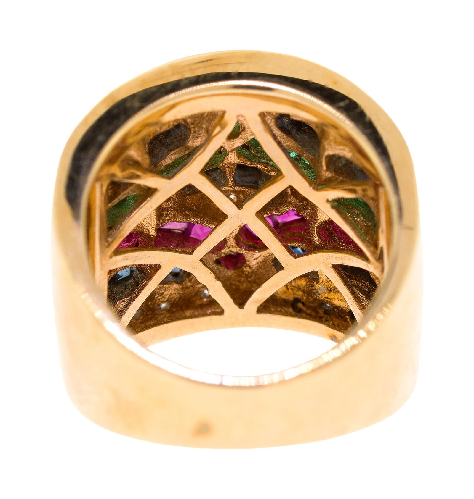 14K GOLD EMERALD, RUBY, SAPPH. & DIAMOND RING. - 9