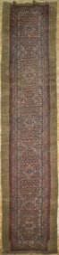 ANTIQUE ORIENTAL SERAB RUNNER RUG.