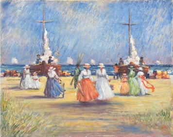 PHILIP CORLEY OIL, FIGURES ON BEACH.