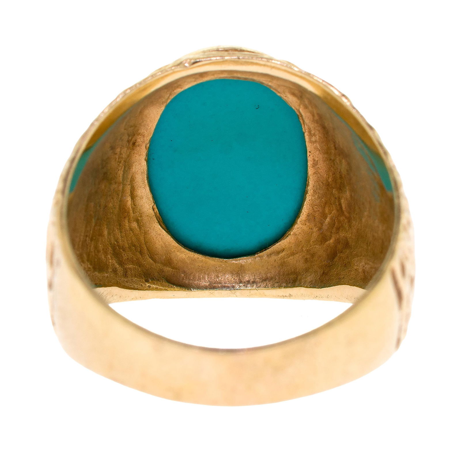 14K GOLD TURQUOISE CABOCHON RING. - 10