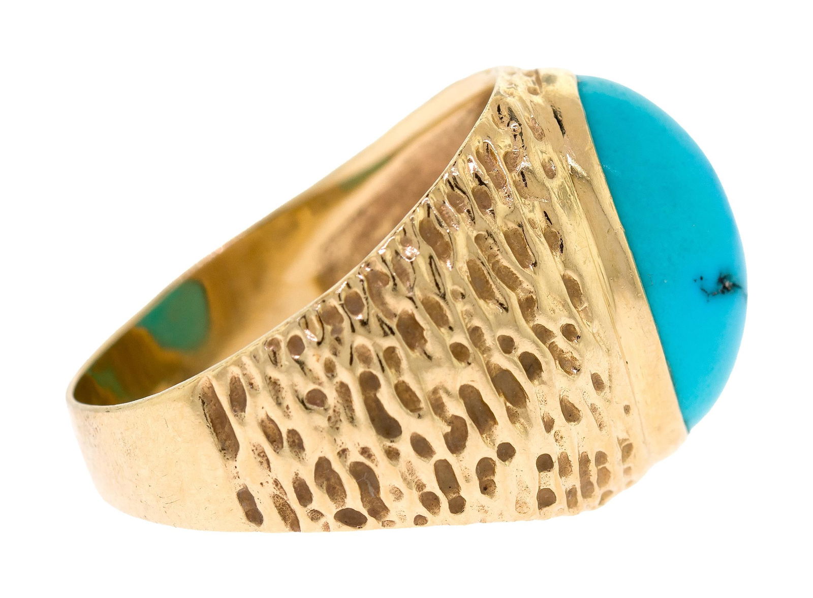 14K GOLD TURQUOISE CABOCHON RING. - 11