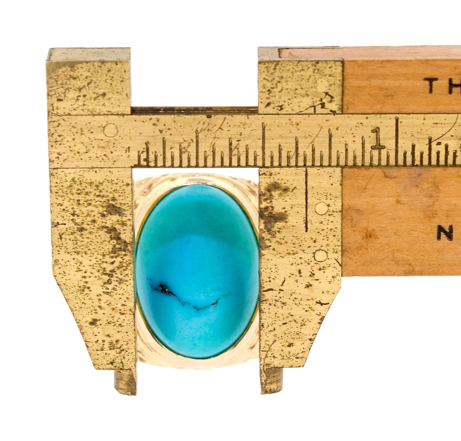 14K GOLD TURQUOISE CABOCHON RING. - 12
