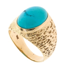 14K GOLD TURQUOISE CABOCHON RING.
