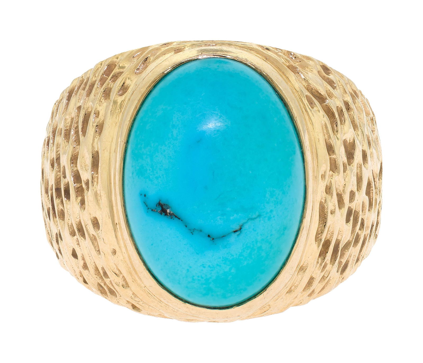 14K GOLD TURQUOISE CABOCHON RING. - 2
