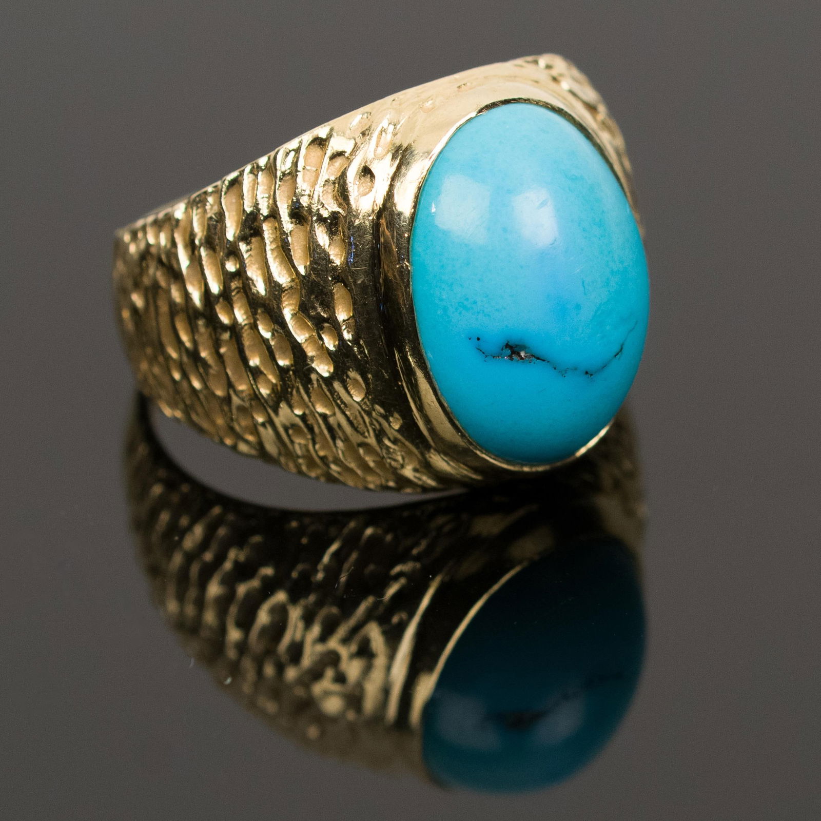 14K GOLD TURQUOISE CABOCHON RING. - 3