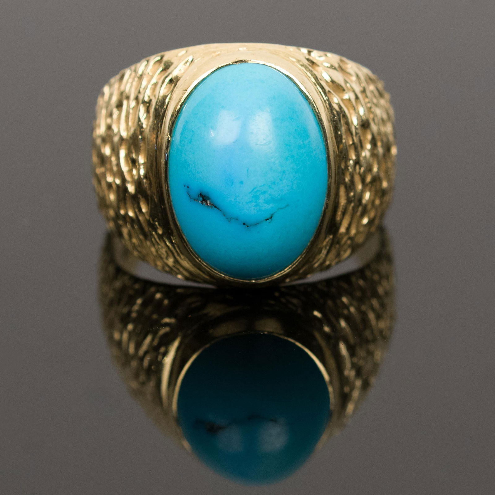14K GOLD TURQUOISE CABOCHON RING. - 4