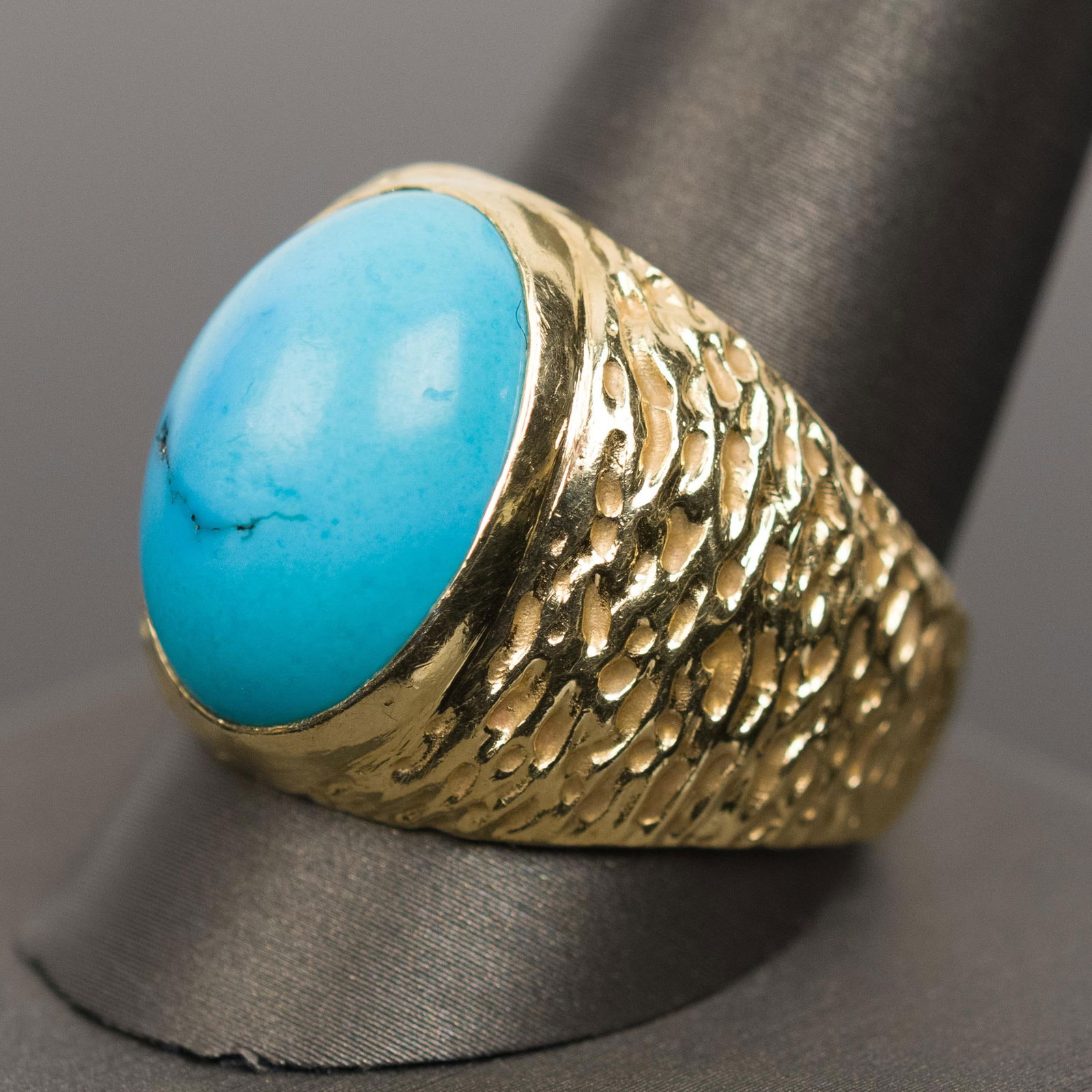 14K GOLD TURQUOISE CABOCHON RING. - 5