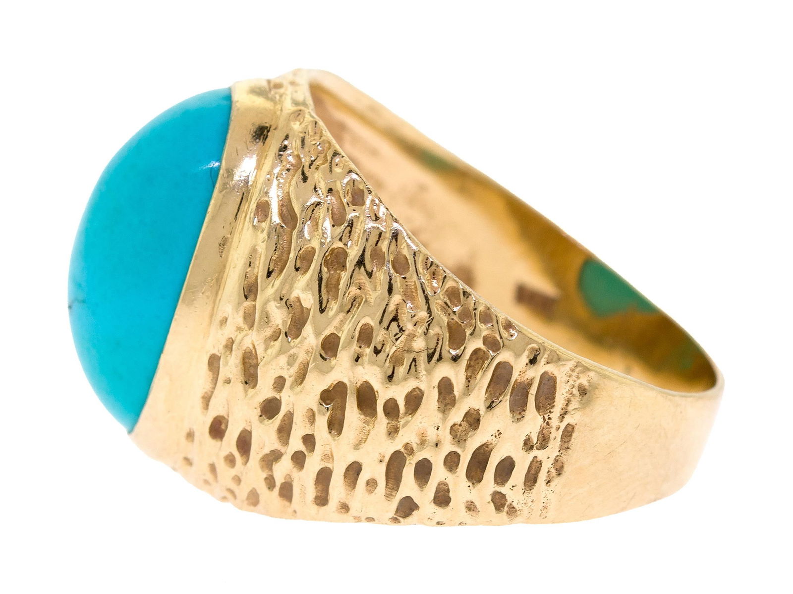 14K GOLD TURQUOISE CABOCHON RING. - 9