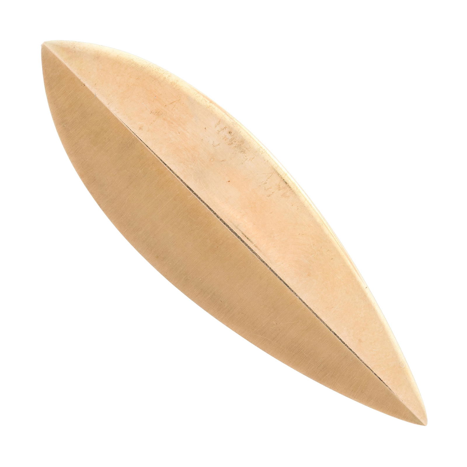 14K GOLD SIGNED HANS HANSEN LEAF PIN DENMARK.: A vintage 14k yellow gold (stamped), signed, Hans Hansen, Denmark, #108, leaf pin, 2 5/8 inches long, 11.1 grams.